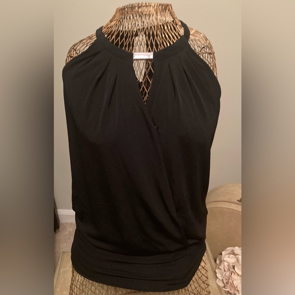 White House Black Market Tops - White House Black Market Classic Sleeveless Wrap Top with Silver Detail